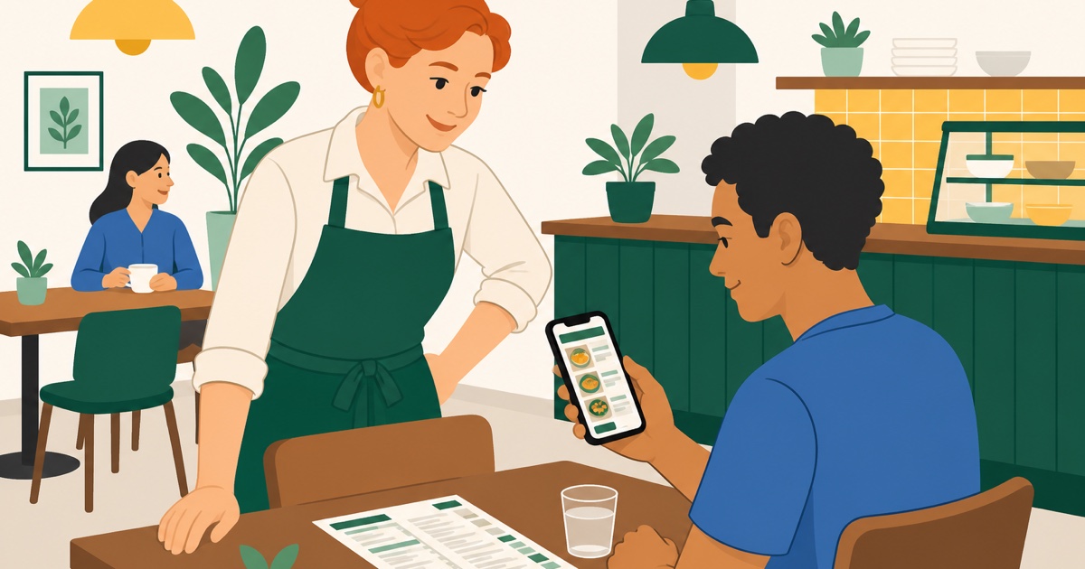 Cliente consulta um cardápio digital de restaurante pelo celular