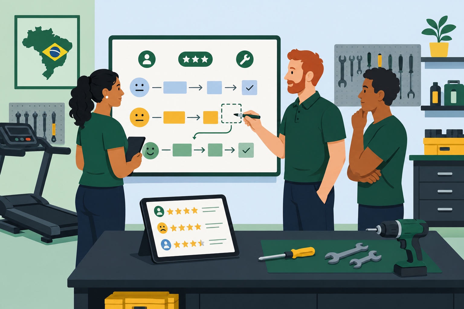 Equipe de uma oficina registra uma melhoria no atendimento depois de analisar avaliações de clientes