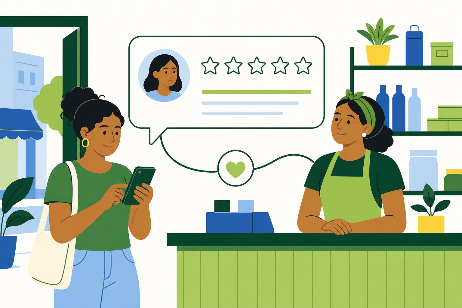 Cliente registra uma avaliação depois de uma experiência real em um negócio local